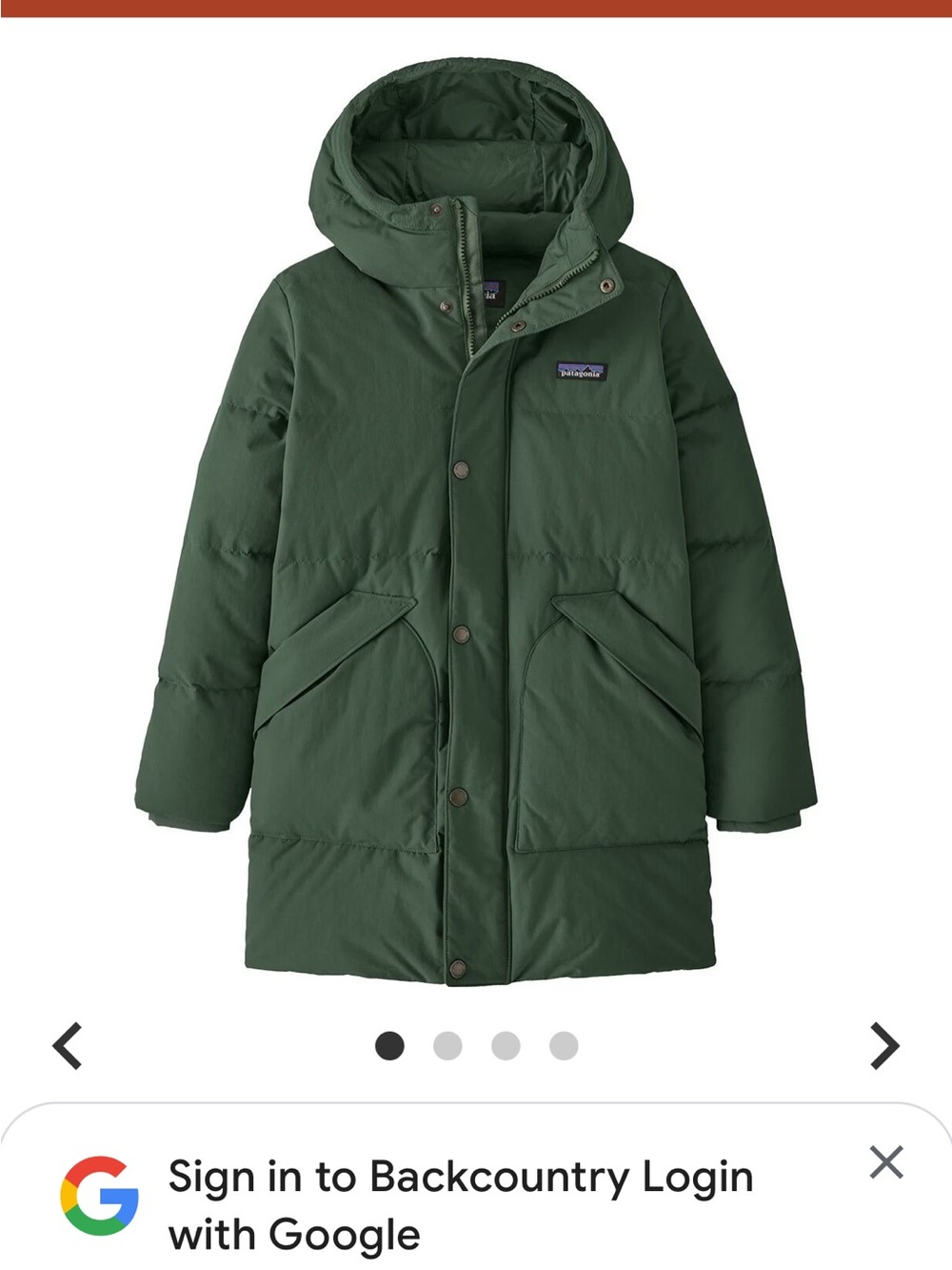 Patagonia Kids' Forest Green Down Insulated Parka Jacket Downdrift Parka